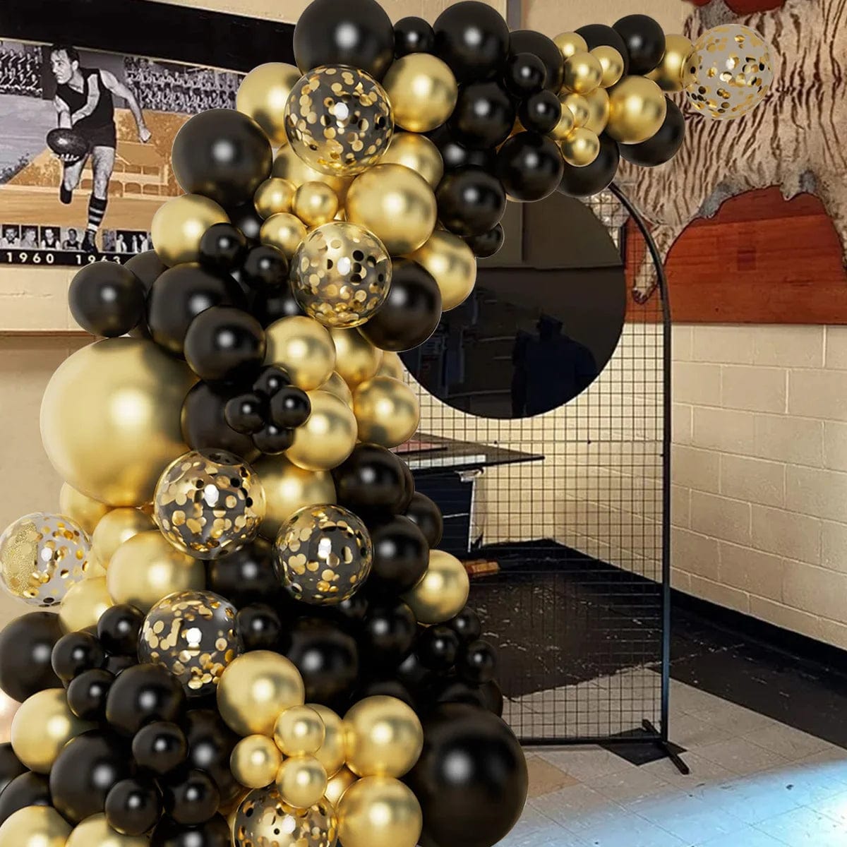 Showlu Fashion Store Laser / AS SHOWN Black Gold Balloon Garland Arch Kit Latex Confetti Balloon Happy 30 40 50th Years Old Birthday Party Decor Birthday Anniversary