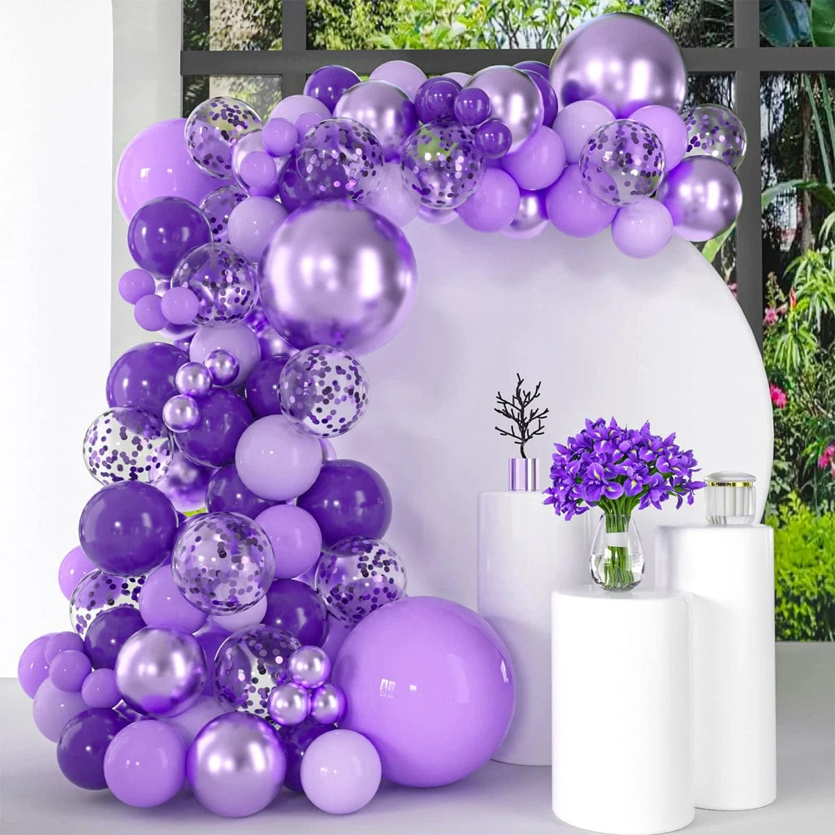  Showlu Fashion Store Laser / Other Purple Balloons Garland Arch Kit Chrome Confetti Purple Balloons Wedding Birthday Graduation Party Decorations Kids Baby Shower