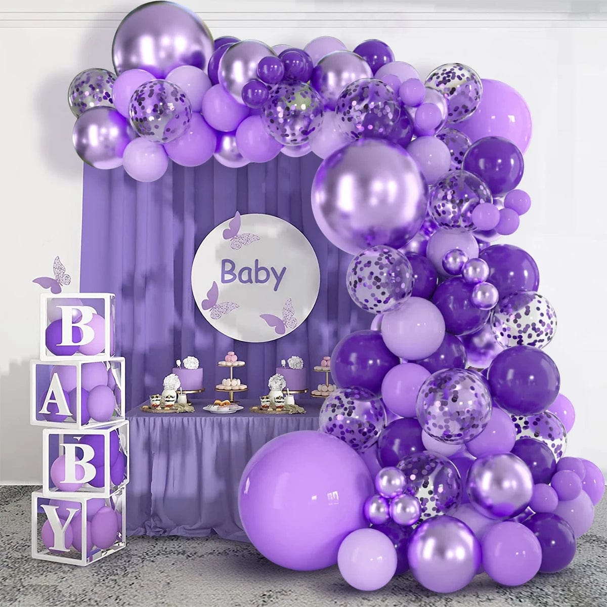  Showlu Fashion Store Laser / Other Purple Balloons Garland Arch Kit Chrome Confetti Purple Balloons Wedding Birthday Graduation Party Decorations Kids Baby Shower