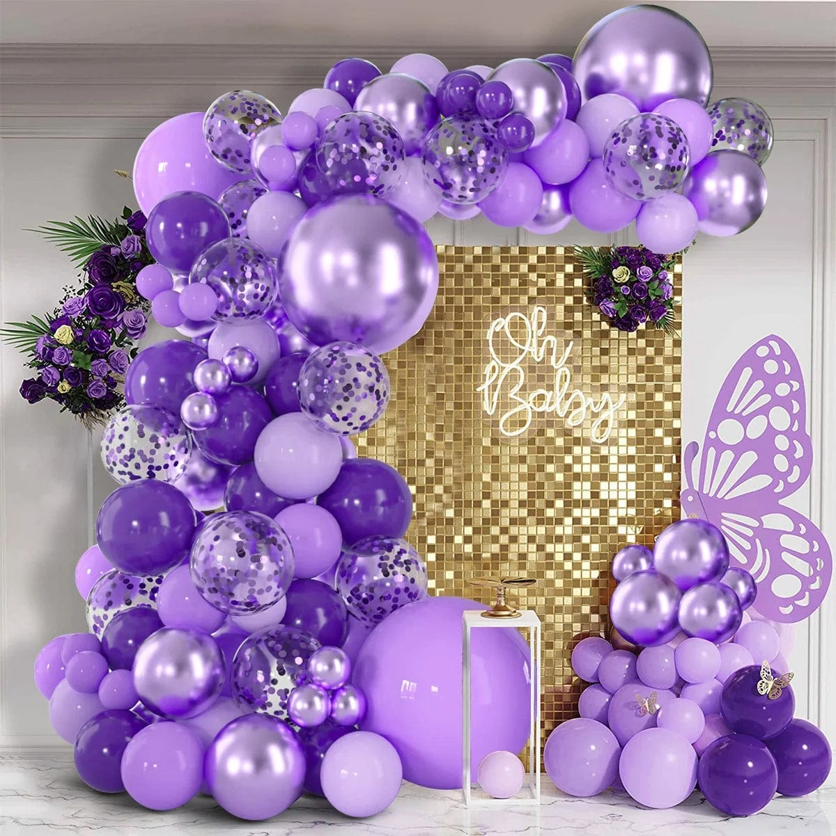  Showlu Fashion Store Laser / Other Purple Balloons Garland Arch Kit Chrome Confetti Purple Balloons Wedding Birthday Graduation Party Decorations Kids Baby Shower