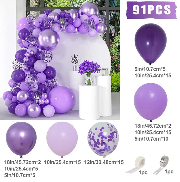  Showlu Fashion Store Laser / Other Purple Balloons Garland Arch Kit Chrome Confetti Purple Balloons Wedding Birthday Graduation Party Decorations Kids Baby Shower