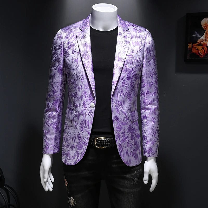 SHOWLU FASHION STORE Lavender / Asia XL 60-65KG Spring Luxury Embroidery Men Blazers New Men Gold Yarn Casual Suit Jacket Stage Dress High Quality Wedding Business Bleazer Man