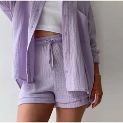 SHOWLU FASHION STORE Lavender / S Oversized Shirt Shorts Two Piece Sets Women Summer Cotton Tops With Loose High Waist Shorts Suit 2023 Fashion Streetwear Outfits