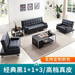 SHOWLU FASHION STORE Leather 1 1 3 1 Office sofa bed folding dual-purpose reclining office small apartment guest sofa black