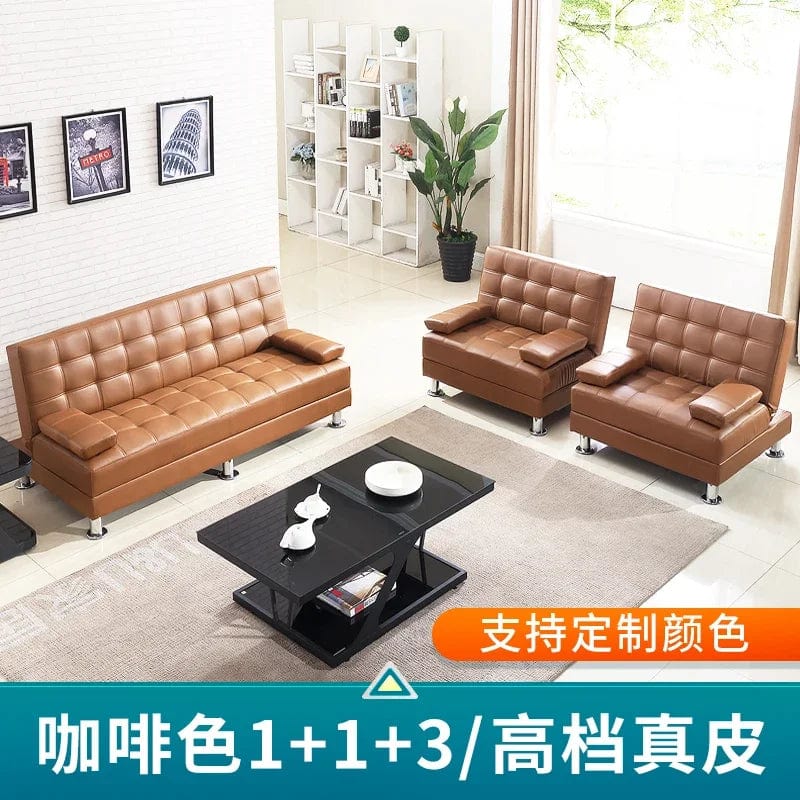 SHOWLU FASHION STORE Leather 1 1 3 Office sofa bed folding dual-purpose reclining office small apartment guest sofa black