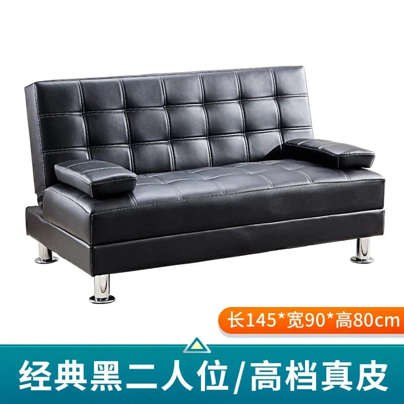 SHOWLU FASHION STORE Leather duo Office sofa bed folding dual-purpose reclining office small apartment guest sofa black