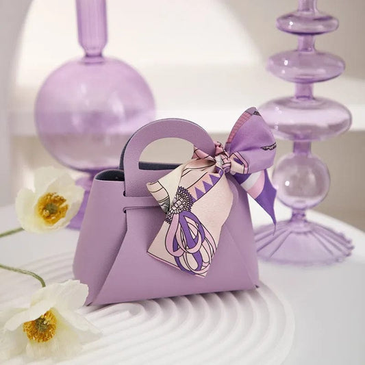 SHOWLU FASHION STORE Leather Gift Bags Bow Ribbon Packaging Bag Wedding Favour Distributions Bags Eid Mubarak Candy Packaging Box Mini Handbag