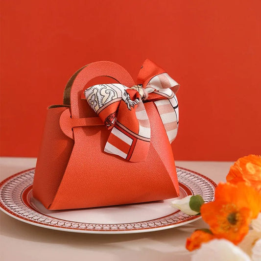 SHOWLU FASHION STORE Leather Gift Bags Bow Ribbon Packaging Bag Wedding Favour Distributions Bags Eid Mubarak Candy Packaging Box Mini Handbag