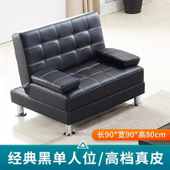 SHOWLU FASHION STORE Leather single 1 Office sofa bed folding dual-purpose reclining office small apartment guest sofa black