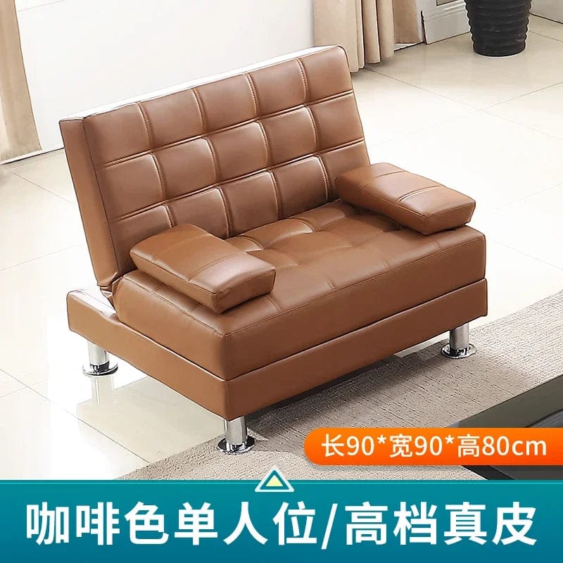 SHOWLU FASHION STORE Leather single Office sofa bed folding dual-purpose reclining office small apartment guest sofa black