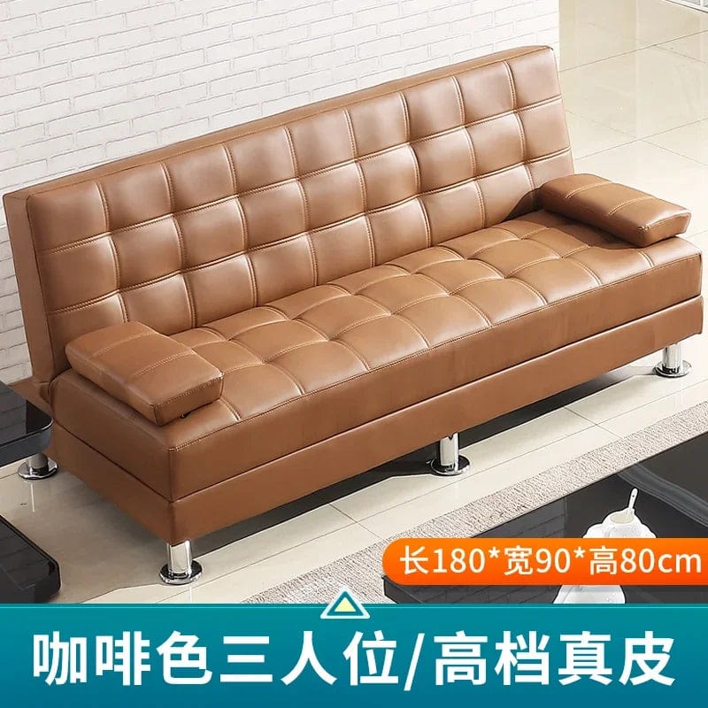 SHOWLU FASHION STORE Leather triple Office sofa bed folding dual-purpose reclining office small apartment guest sofa black