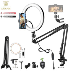  Showlu Fashion Store LED Selfie Ring Light Phone Stand With Folding Arm Circle Fill Light Dimmable Tripod Photography RingLight For YouTobe Streaming