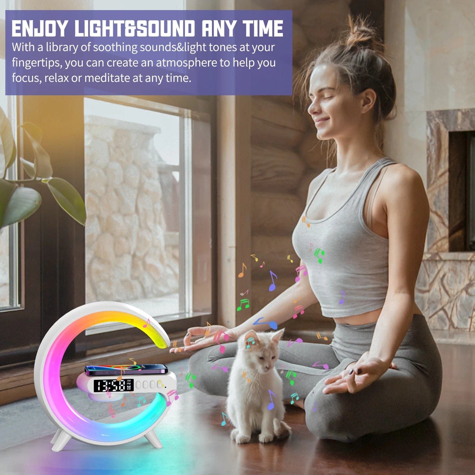 SHOWLU FASHION STORE LED Smart Wake Up Light RGB Night Light with Wireless Speaker 15W Wireless Rechargeable Desk Lamp for Bedroom Bedside Game Room