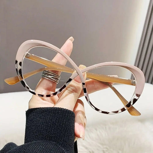  Showlu Fashion Store Leopard print Fashion Anti-blue Light Glasses Women Cat Eye Eyeglasses Frame Oval Designer Oversized Optical Glasses Frames Clear Eyewear