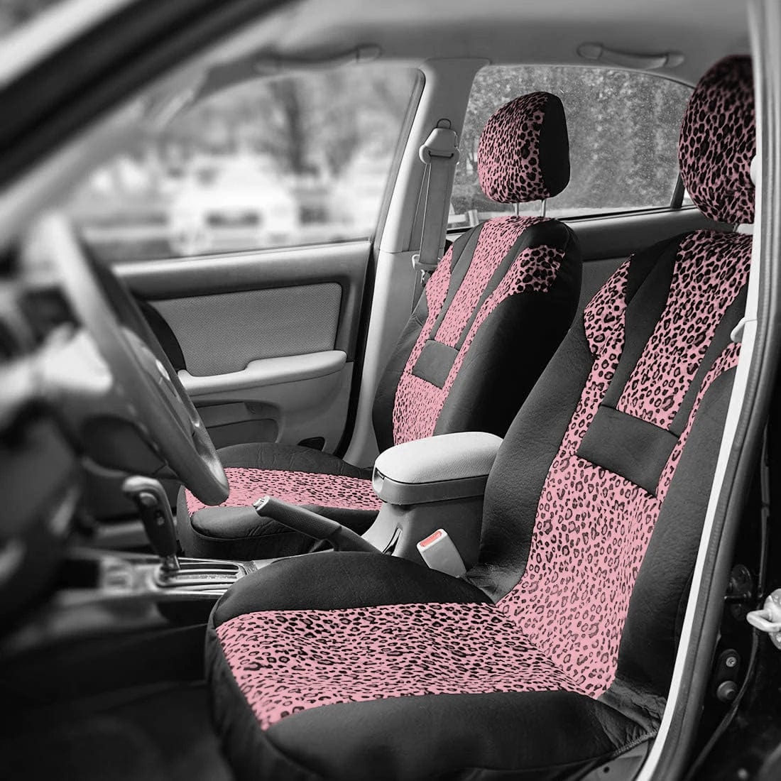  Showlu Fashion Store Leopard Print Short Plush Universal Car Seat Cover Winter Seat Covers Fit For Most Car SUV Truck Vans Car Accessories Interior