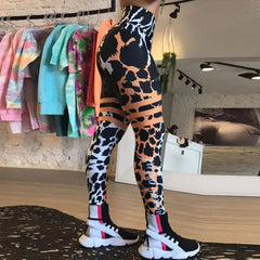  Showlu Fashion Store Leopard Stripe 3D Print Women's Pants Push Up Running Sports Leggings Slim Pants Female Casual Trousers Fitness Leggings Women