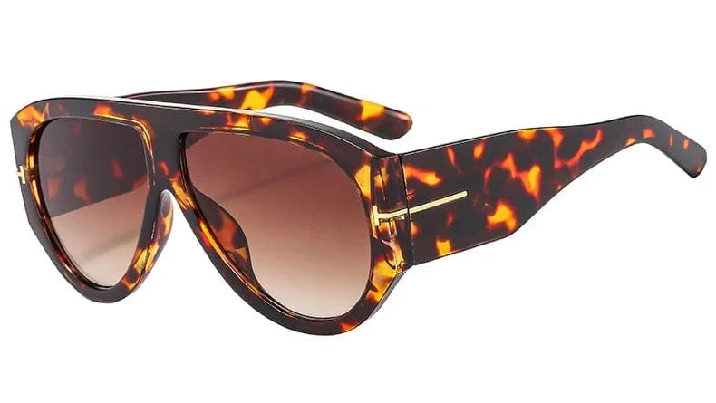 Showlu Fashion MEIHOU women's oversized pilot sunglasses with leopard print frame, gradient lenses, and UV400 protection.
