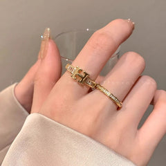  Showlu Fashion Store Letter Female Retro Opening Gold Index Finger Ring Zircon