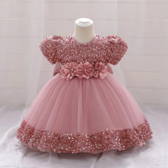 Showlu Fashion Store light bean pink / 70 (3-6M) Bow Christmas Baby Girl Dresse Infant Sequin 1st Birthday Red Party Wedding Prom Kids Dresses For Girl Lace Flower Princess Gown