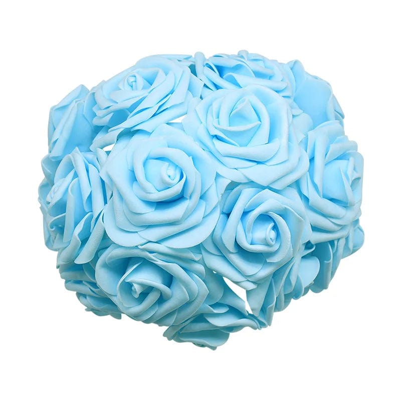 Showlu Fashion Store Light blue 24pcs 7cm White Rose Artificial PE Foam Rose Flower Wedding Decoration Bridal Bouquet Scrapbooking Craft Fake Flowers DIY Suppli