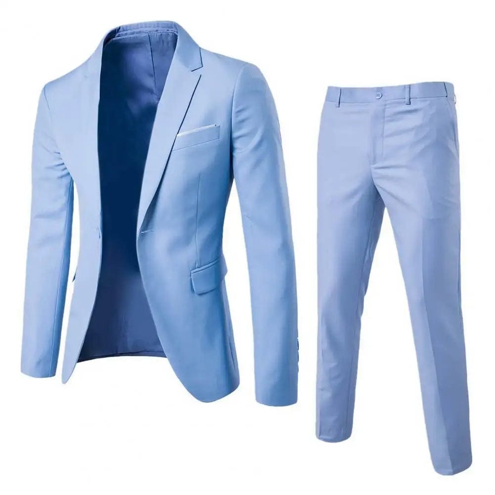 SHOWLU FASHION STORE Light Blue / 3XL 1 Set Trendy Men Suit Anti Deformation Formal Suit Turndown Collar Pure Color One Button Suit Set  Daily Wear