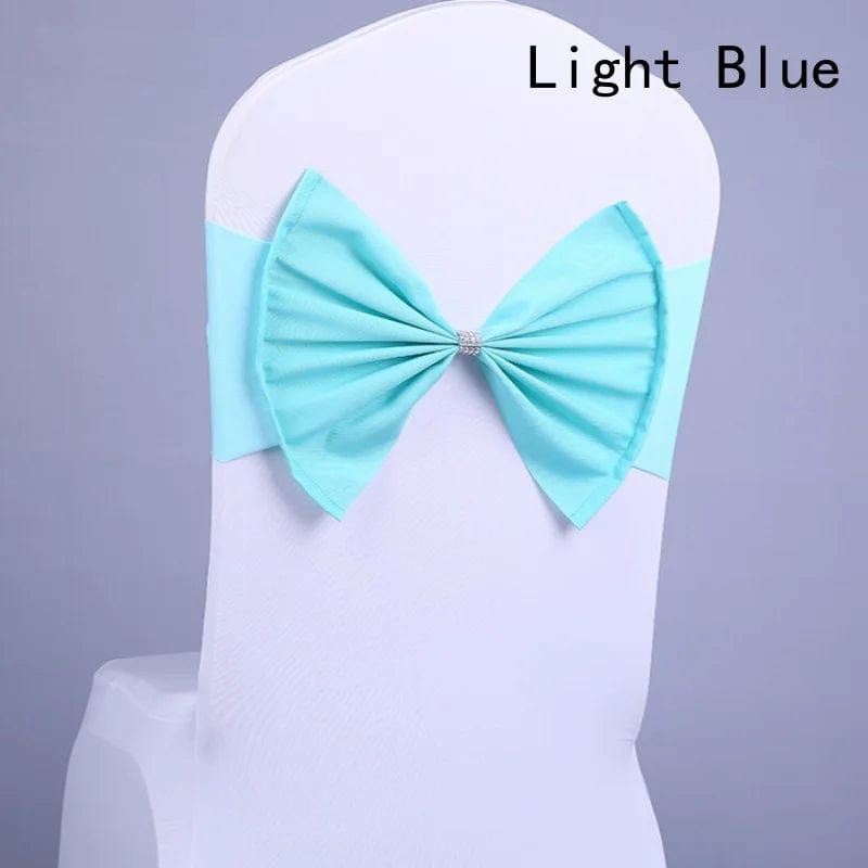 Showlu Fashion Store Light Blue / 50PCS 50/30/10pc/Lot Bow Chair Sashes Band For Wedding Party Birthday Banquet Spandex Stretch Blend Chair Bow Tie Band Belt Ties Cover