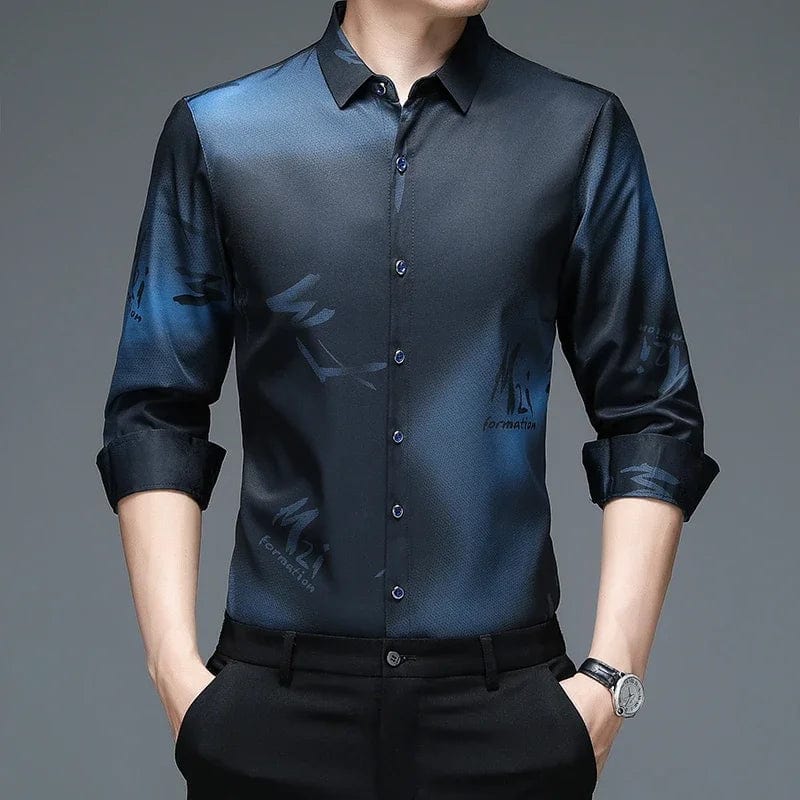  Showlu Fashion Store Light blue / M New Men's Casual and Fashionable Long Sleeved Shirt with Printed Anti Wrinkle Business Shirt