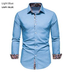 SHOWLU FASHION STORE Light Blue / S Shirt Men's Dark Blue Lapel Long-Sleeved Thin Cloth Shirt