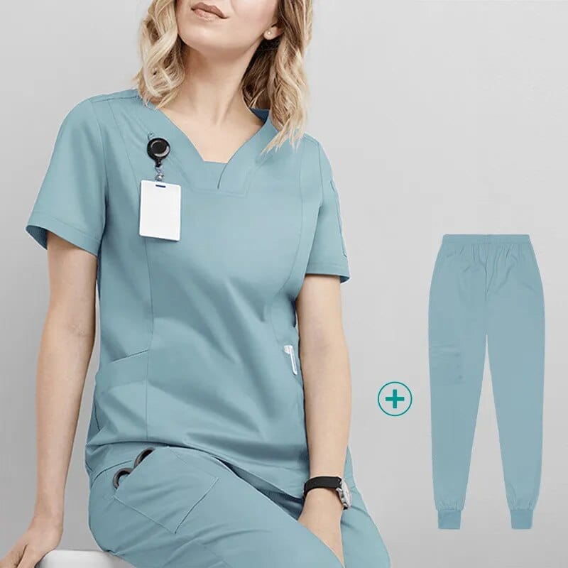 Showlu Fashion Store light blue / S Surgical Uniforms Woman Scrub Set Medical Nurse Beauty Salon Workwear Clinical Scrubs Top + Pant Spa Doctor Nursing Tunic Suit