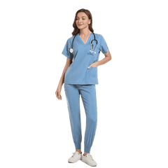 SHOWLU FASHION STORE light Blue / XL Women Scrub Set Surgical Nursing Scrub Sets Hospital Uniform Medical Factory Wholesale Uniforms Womens Custom Scrubs