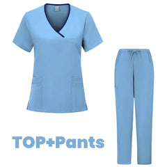 SHOWLU FASHION STORE Light blue / XXL Workwear Beauty Clothes Split Suit Short Sleeve Pocket Surgical Uniform Pet Dentist Nurse Uniforms Men Medical Scrub Set