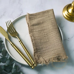 Showlu Fashion Store Light brown 20PCS Napkins 41x41CM Cotton Cloth Gauze Retro Burr Rustic Kitchen Tea Towel Wedding Party Dinner Christmas Napkin Table Decor