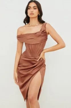  Showlu Fashion Store Light Brown / L Women's Irregular Slit Dress