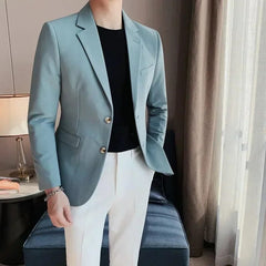  Showlu Fashion Store Light cyan Top / Asian S is Eur XXS S-4XL Men's Business Casual Suit Korean Style Trendy Slim Fit 2 Piece Set Solid Color Blazer Pants Groom Wedding Dress Party