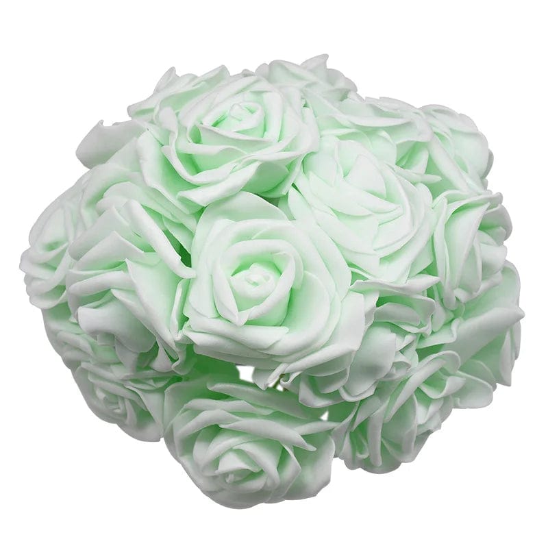 Showlu Fashion Store Light green 24pcs 7cm White Rose Artificial PE Foam Rose Flower Wedding Decoration Bridal Bouquet Scrapbooking Craft Fake Flowers DIY Suppli