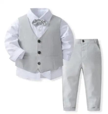  Showlu Fashion Store Light Grey / 6T Gentleman Outfits Birthday Costume for Boy Children Spring Autumn Boutique Clothing Set Solid Vest Suit Kids Cotton Formal Wears