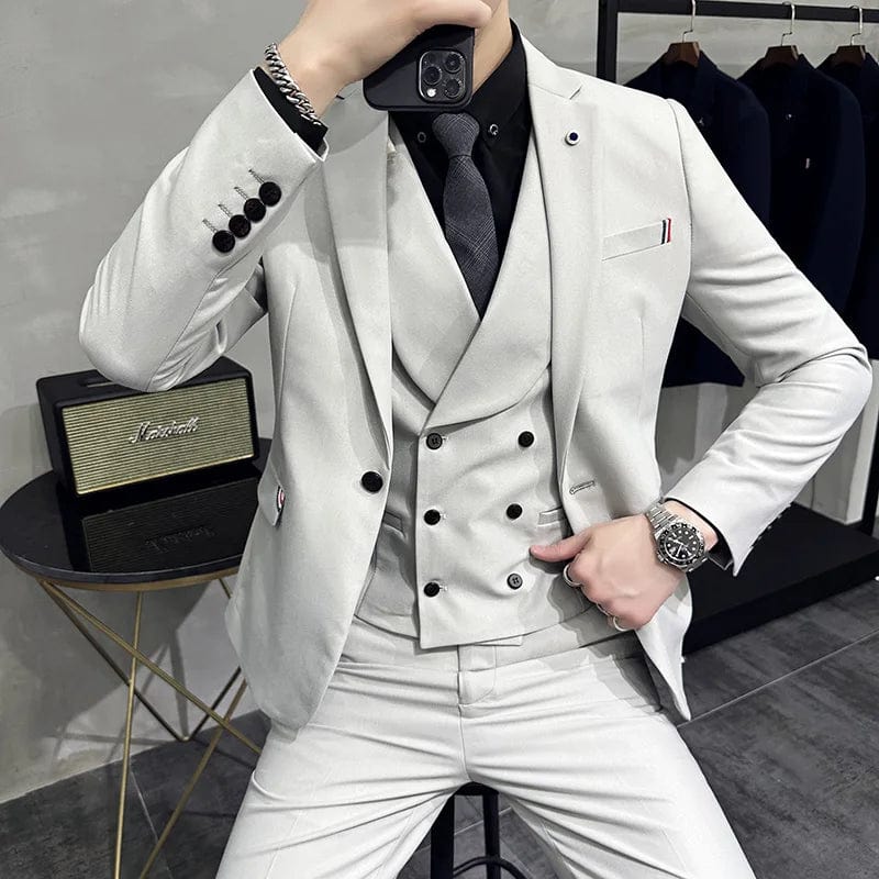 SHOWLU FASHION STORE Light Grey / Asia M(165cm-50kg) 5XL 4XL Fashion New Men Leisure Boutique Business Solid color Suit Vest Pants 3 Pcs Set Casual Dress Blazers Jacket Coat Trosers