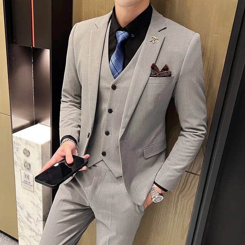  Showlu Fashion Store Light grey / Asian XL is Eur M High Quality 2023New Men's (suit + Vest + Trousers) Wedding Banquet Boutique Business Slim-fit Plaid Dress Three-piece Set M-5XL