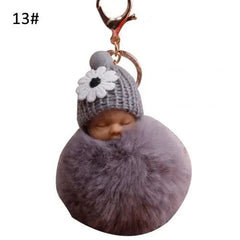 SHOWLU FASHION STORE Light Grey / CHINA Cute Pompom Sleeping Baby Keychain Fluffy Plush Doll Keychains Women Girl Bags Keyrings Cars Key Ring Gift Charming Decor