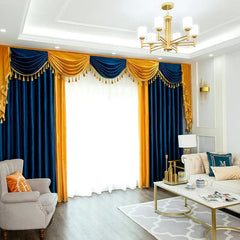 Showlu Fashion Store Light Luxury French Velvet Curtains for Living Room Blue Yellow Curtain Bedroom Dutch Velvet High Shading Curtains Home Custom