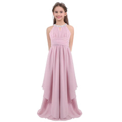 SHOWLU FASHION STORE Light Pink / 10 Chiffon Flower Girls Dress Floor-Length Sleeveless Wedding Party Dress Sequined Halter Flower Girl Dress Princess Pageant Dress