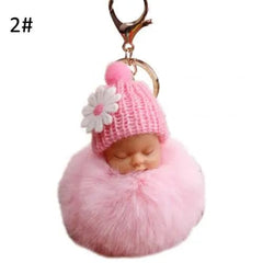 SHOWLU FASHION STORE Light Pink / United States Cute Pompom Sleeping Baby Keychain Fluffy Plush Doll Keychains Women Girl Bags Keyrings Cars Key Ring Gift Charming Decor