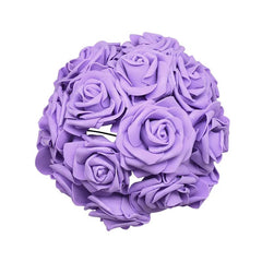 Showlu Fashion Store Light purple 24pcs 7cm White Rose Artificial PE Foam Rose Flower Wedding Decoration Bridal Bouquet Scrapbooking Craft Fake Flowers DIY Suppli