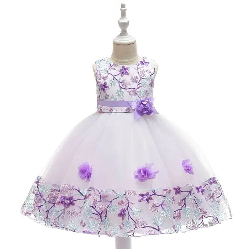 Showlu Fashion Store light purple / 2T 100 Summer Kids Girl Dress Embroidery Flower Girls Birthday Party Dresses Children Princess Prom Costums Formal Clothes 3 8 Years