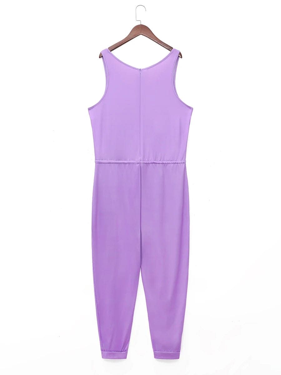 Showlu Fashion Store Light Purple / 5XL 4XL 5XL LW Plus Size Women Clothing 2024 Spring Stretchy Sleeveless Solid U Neck Drawstring Light One-piece Casual Jumpsuit