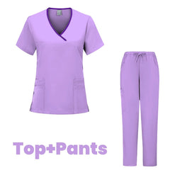 SHOWLU FASHION STORE Light purple / XL Workwear Beauty Clothes Split Suit Short Sleeve Pocket Surgical Uniform Pet Dentist Nurse Uniforms Men Medical Scrub Set