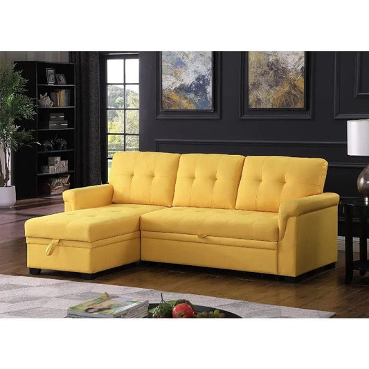 SHOWLU FASHION STORE Linen Reversible Sleeper Sectional Sofa with Storage Chaise