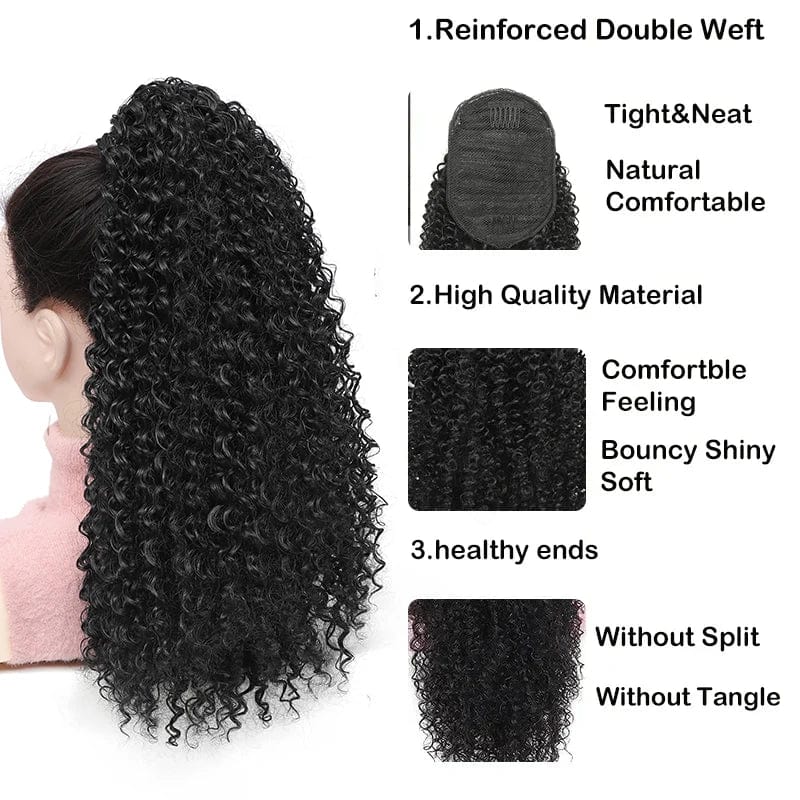 Showlu Kinky Curly Drawstring Ponytail extension in 20 inches, featuring fluffy, curly synthetic hair for women.