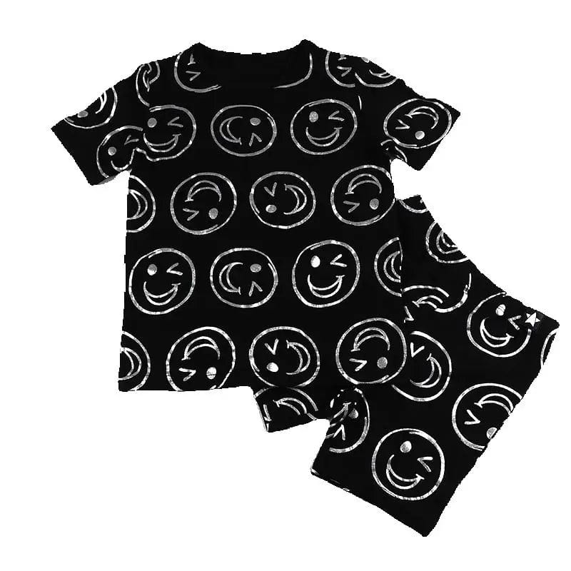 Showlu Fashion Store Long sleeve set / 4 AA-kids boy summer spring fashion clothes 2pcs set cotton long sleeve and short sleeve 2pcs clothes set smile print black set