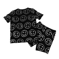 Showlu Fashion Store Long sleeve set / 4 AA-kids boy summer spring fashion clothes 2pcs set cotton long sleeve and short sleeve 2pcs clothes set smile print black set